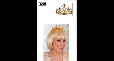 12x Tiara kam koningin goud - prinses koningin queen miss carnaval thema feest optocht kroon tiara goud