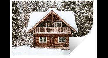 Muurstickers - Sticker Folie - Huis - Bos - Winter - Natuur - Sneeuw - 30x20 cm - Plakfolie - Muurstickers Kinderkamer - Zelfklevend Behang - Zelfklevend behangpapier - Stickerfolie