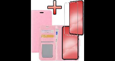 Hoesje - Met Screenprotector - Geschikt voor Samsung Galaxy A56 - Luxe Pasjeshouder - Bookcase Portemonee - Flip Case - Kunstleer Book Case - Flipcase - Book Cover - Walletcase - Portemonneehoes - Lichtroze