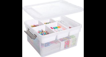 Kunststof opbergdozen 16 l met 6 x 1,6 l dozen kleine verstevigde dozen opslag met deksel klein voor het opbergen van gereedschap, knutselen, lego, kleurpotloden