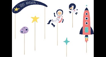 PARTYDECO - 7 kartonnen space adventure caketoppers