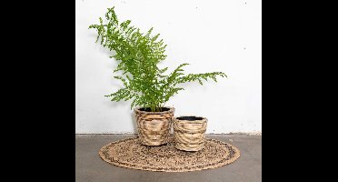 Drypot Suki - Ø33cm - Plantenpot voor buiten - Plantenpot Rotan - Plantenpotjes - Plantenpot  rond - Rotan streep