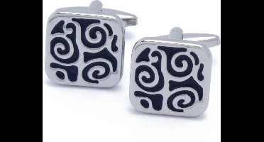 Manchetknopen - Vierkant met Zilver en Blauw Patroon