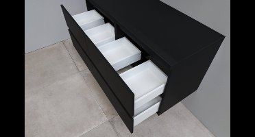 Basic Bella Badkamermeubelset - 120x55x46cm - 2 wasbakken - Keramiek - Wit - 2 kraangaten - Zonder spiegel - Melamine Zwart mat