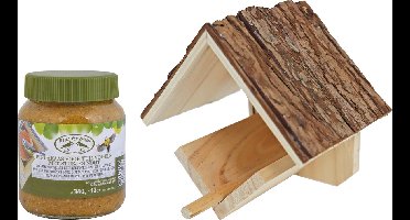 Pindakaas met ophanging voor tuinvogels pakket - 1x pot basic voer - diverse soorten vogels voeren