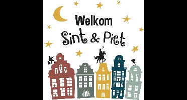 Folat - Raamstickers huizen 'Welkom Sint & Piet' 20 stuks - Welkom Sinterklaas - Sinterklaas versiering - Sinterklaas intocht - Sinterklaas en Piet -sinterklaas Cadeautjes