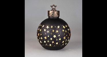 Kerstbal - Decoratie - XL - Zwart - 30cm - Ø20cm - incl ledlicht - incl. AAA batterij