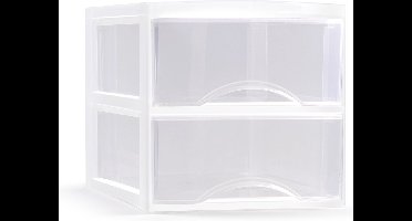 Plasticforte Ladeblokje - bureau organizer met 2x lades - transparant/wit - L26 x B36 x H25 cm