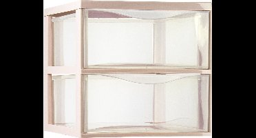 Plasticforte Ladeblokje/bureau organizer met 2x lades - transparant/beige - L26 x B36 x H25 cm