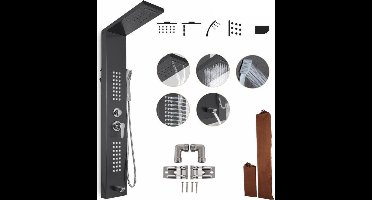 Velox Douchepaneel met Massage | Regendouche | Massage Jets | Waterval Douche | met Thermostaatkraan en Handdouche | Zwart