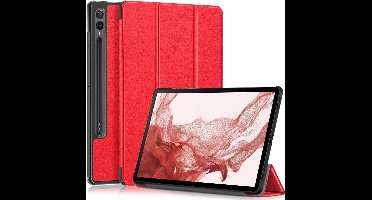 Hoes Geschikt voor Samsung Galaxy Tab S10 Lite / S10 FE / S9 FE 10.9-Inch / S9 11-Inch hoes tri-fold bookcase met auto/wake functie Rood - Tab 10 FE / S10 Lite / S9 FE / S9 Hoes smart cover