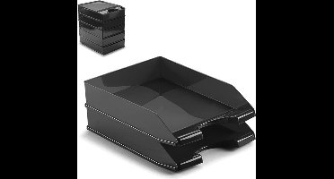 Set van 8x stuks brievenbakjes zwart A4 formaat - Kantoor postbakjes - Kantoor artikelen - Organiseren en opruimen