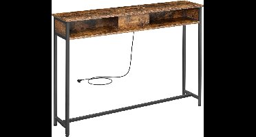 Hoppa! - Consoletafel met stopcontacten - Smal 25 x 120 x 81 cm - Vintage Bruin-Inktzwart