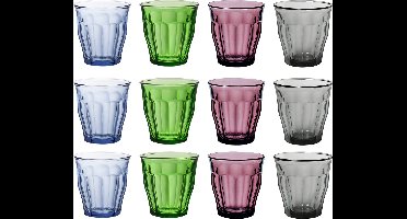 Drinkglazen/waterglazen Picardie - 12x stuks - helder gekleurd glas - 250 ML - Koffie/thee/fris