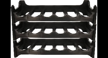 Cosy & Trendy Wijnflessenrek stapelbaar - 18x flessen - zwart - kunststof - wijnrekken