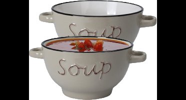 Excellent Houseware Soepkommen/serveer schaaltjes - 2x - Gres - porselein - D14 x H78 cm - bruin