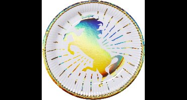 Boland - 6 kartonnen Holo Eenhoorn borden - Decoratie > Borden