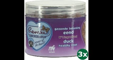 3x100 gr Renske hond gezonde beloning mini hartjes eend hondensnack
