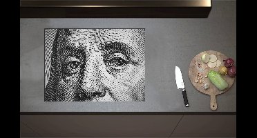 Inductieplaat Beschermer - Close-up van Benjamin Franklin op Biljet - 70x51 cm - 2 mm Dik - Inductie Beschermer - Bescherming Inductiekookplaat - Kookplaat Beschermer van Zwart Vinyl