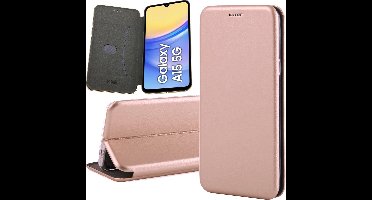 Hoesje geschikt voor Samsung Galaxy A15 - Screenprotector Volledig Dekkend Glas & Camera - Wallet Book Case Rosegoud