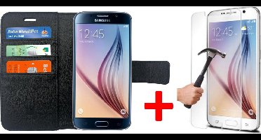 Hoesje geschikt voor Samsung Galaxy S6 Book Case Portemonnee + Screenprotector - Cover voor 3 Pasjes Zwart