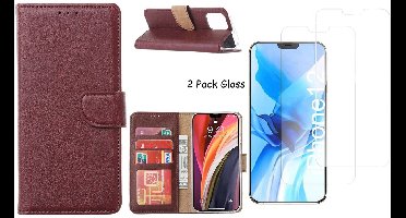 Hoesje Geschikt voor iPhone 12 Pro Max hoesje - portemonnee bookcase / wallet cover Bordeaux + 2x tempered glass / Screenprotector