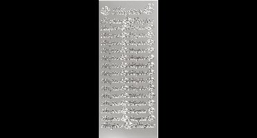 Stickers, tillykke, vel 10x23 cm, zilver, 1 vel
