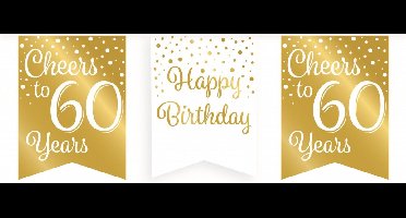 Paper dreams Vlaggenlijn 60 jaar - Verjaardag slinger van karton - Wit/Goud - 600 cm