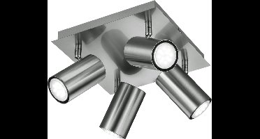 LED Plafondspot - Torna Mary - GU10 Fitting - 4-lichts - Vierkant - Mat Nikkel - Aluminium