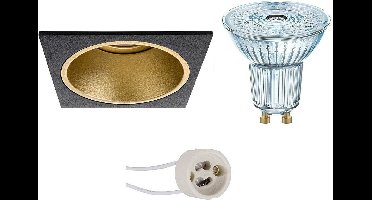 LED Spot Set - LEDVANCE Parathom PAR16 940 36D - Proma Minko Pro - GU10 Fitting - Dimbaar - Inbouw Vierkant - Mat Zwart/Goud - 3.4W - Natuurlijk Wit 4000K - Verdiept - 90mm