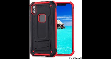 Ntech hoesje Geschikt voor iPhone X / Xs - Armor hoesje met Kickstand Zwart & Rood