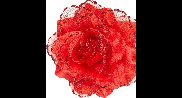 Rode roos haarbloem - Hawaii thema haarbloemen - Carnaval/verkleed artikelen