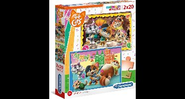 Clementoni - 44 Cats - Kinderpuzzel - 27 x 19 cm - 2 Puzzels - 20 Stukjes - Vanaf 3 jaar