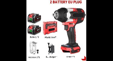Slagmoersleutel - met Accu - Slagschroevendraaier - 1/2 Inch - 18V - Brushless - Elektrische Torque - 1800Nm Draadloze - - Handgereedschap - 2 Batterij en Kunststof Doos