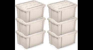 Plasticforte Multi Storage Opslagbox met deksel - 6x - beige - 16 liter - 40 x 30 x 21 cm - kunststof - opbergdoos - opbergen
