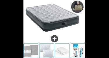 Intex Luchtbed - 2-Persoons - 152 x 203 x 33 cm - Grijs - Inclusief pomp - Hoeslaken - Kussen - Reparatieset en Kussenbeschermer