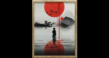 Muurposter In Houten Lijst Rode Zon 70X100 Cm