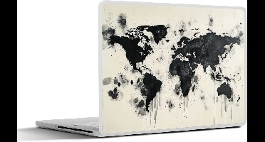 Laptop sticker - 12.3 inch - Wereldkaart - Zwart - Inkt - 30x22cm - Laptopstickers - Laptop skin - Cover