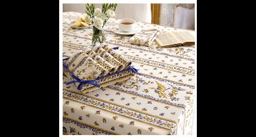 Moustier Blauw Vlekbestendig Rechthoekig Provençaals Tafelkleed 100% Polyester