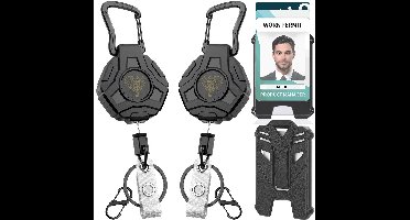 2 Stuks Heavy-Duty Uittrekbare Sleutelhanger met Pasjeshouders - Trekkoord Pashouder voor Dames/Heren - Broekclip Badgehouder 80cm Intrekbaar - Uitrolbare Karabijnhaak Sleutelkoord - Clip Sleutel Koord Uitrekbaar - ID Badges Keykoord/Kecord - Zwart