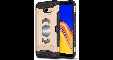 Ntech Geschikt voor Samsung Galaxy J4 Plus (2018) Luxe Armor Case Pashouder - Goud