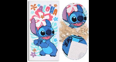 DISNEY Stitch ALOHA Witte katoenen handdoek, strand- en badhanddoek voor kinderen, SNELDROGEND 70x140 cm, OEKO-TEX