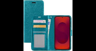 Hoesje - Met Pasjeshouder - Geschikt voor Samsung Galaxy S25 Edge - Luxe Bookcase Portemonee - Flip Case - Kunstleer Book Case - Flipcase - Book Cover - Walletcase - Portemonneehoes - Turquoise