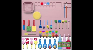 Tekenmat Art Station met 30 Brush en Stempels Accessoires en 3 wasbare vingerverf - Verfmat - Roze - Knutselen meisjes - Verfplacemat - Verven - Kinderen - Art Set - Creativiteitsdoos voor kinderen - Knutselen - Knutselplacemat - Verfmat - Siliconen