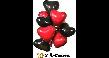 New Age Devi - "10 Hartjes Ballonnen - Rood & Zwart - Ø25cm - Valentijn/Huwelijk/Verloving/Bruiloft/Jubileum - Romantische Versiering - Latex Ballonnen"