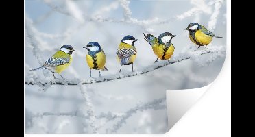 Muurstickers - Sticker Folie - Vogel - Koolmees - Winter - Sneeuw - Takken - 30x20 cm - Plakfolie - Muurstickers Kinderkamer - Zelfklevend Behang - Zelfklevend behangpapier - Stickerfolie