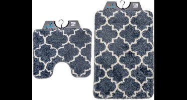 Wicotex - Badmat set met - Toiletmat - WC mat met uitsparing Marseille Grijs - Antislip onderkant