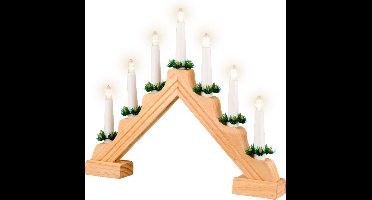 Lumineo Kaarsenbrug naturel - hout - met LED verlichting - 7 led lampjes - 4,8 x 39,5 x 32 cm