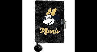 Disney Minnie Mouse Dagboek A5, Glitter - gelinieerd met slot - 15 x 21 x 3 cm - Zwart