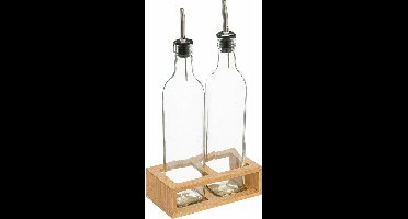 Secret de Gourmet Azijn/Olie flessen tafelset - glas/bamboe - transparant - olijfolieflessen